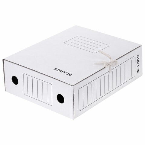 Папка архивная с завязками А4 (325х250 мм), 100 мм, до 900 листов, микрогофрокартон, БЕЛАЯ, STAFF, 128874