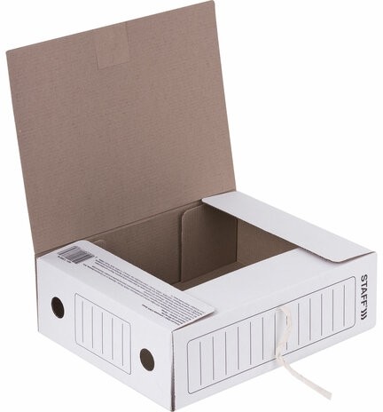 Папка архивная с завязками А4 (325х250 мм), 100 мм, до 900 листов, микрогофрокартон, БЕЛАЯ, STAFF, 128874