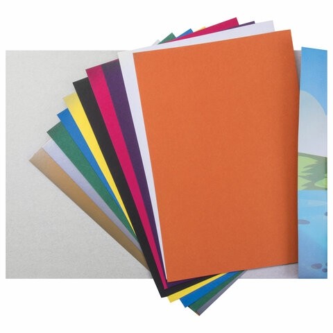 Картон цветной А4 немелованный (матовый), ВОЛШЕБНЫЙ, 10 листов 10 цветов, в папке, ПИФАГОР, 200х290 мм, "Котята", 129914