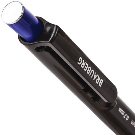 Ручка шариковая автоматическая с грипом BRAUBERG "Doc", СИНЯЯ, корпус черный, узел 0,7 мм, линия письма 0,35 мм, 141154