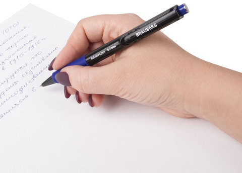 Ручка шариковая автоматическая с грипом BRAUBERG "Doc", СИНЯЯ, корпус черный, узел 0,7 мм, линия письма 0,35 мм, 141154