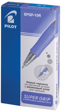 Ручка шариковая масляная автоматическая с грипом PILOT "Super Grip", СИНЯЯ, голубые детали, узел 0,7 мм, линия письма 0,32 мм, BPGP-10R-F