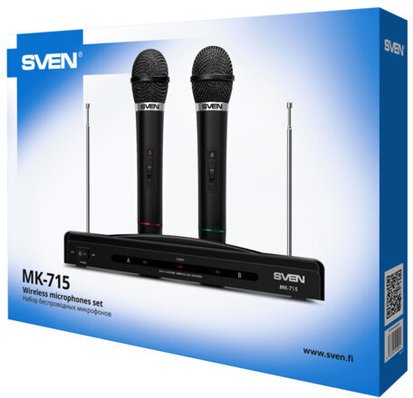 Микрофоны SVEN MK-715 набор, беспроводные, радиус действия до 30 м, черные, SV-020064