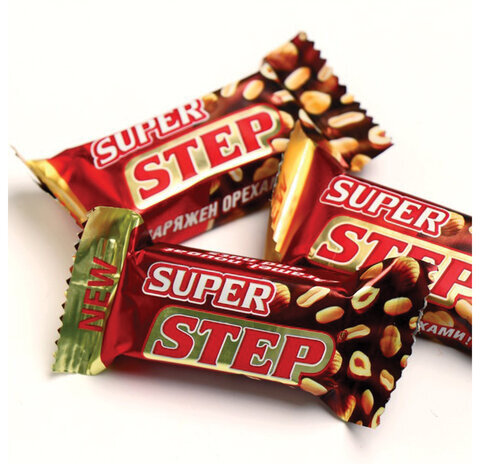 Конфеты шоколадные СЛАВЯНКА "Super Step" двухслойные, нуга с арахисом, 1000 г, пакет, 20465