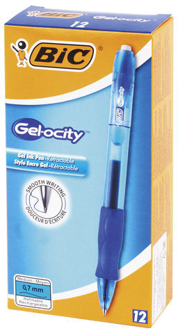 Ручка гелевая автоматическая с грипом BIC "Gelocity Original", СИНЯЯ, узел 0,7 мм, линия письма 0,35 мм, 829158