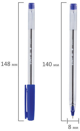 Ручка шариковая масляная STAFF "EVERYDAY OBP-537", СИНЯЯ, прозрачная, узел 0,7 мм, линия письма 0,35 мм, 143537