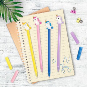 Ручка с топпером шариковая ЮНЛАНДИЯ &quot;Единорог&quot;, корпус ассорти, СИНЯЯ, пишущий узел 0,7 мм, 143805