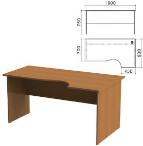 Стол письменный эргономичный &quot;Монолит&quot;, 1600х900х750 мм, правый, цвет орех гварнери, СМ6.3
