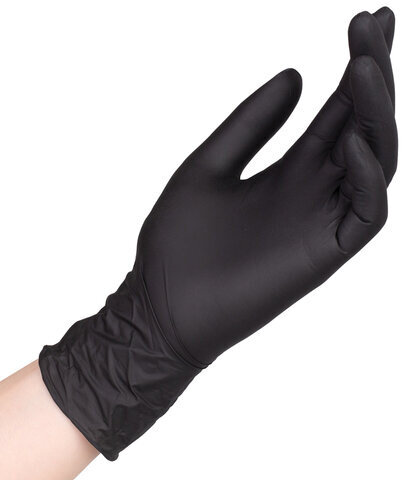 Перчатки нитриловые одноразовые 50 пар (100 шт.), размер S (малый), черные, SAFE&CARE, ZN318