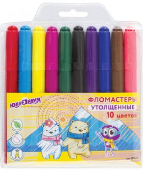 Фломастеры ЮНЛАНДИЯ 10 цветов, &quot;ЮНЛАНДИК В АРКТИКЕ&quot;, утолщенные, ударопрочный наконечник, ПВХ, 151429