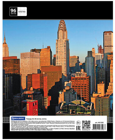 Тетрадь А5, 96 л., BRAUBERG, клетка, обложка картон, ГОРОДА, 401293