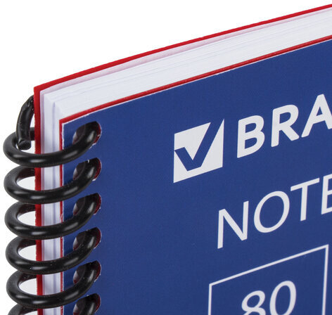 Тетрадь А5, 80 листов, BRAUBERG "Metropolis", спираль пластиковая, клетка, обложка пластик, КРАСНЫЙ, 403396