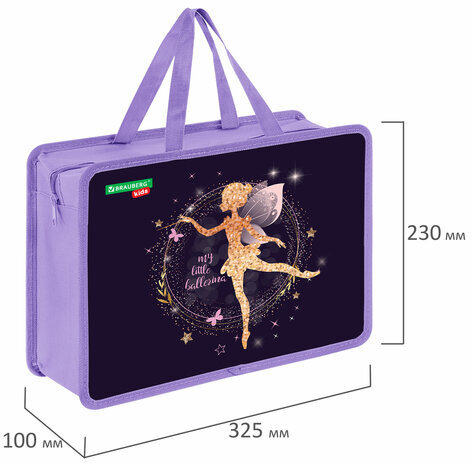 Папка на молнии с ручками BRAUBERG KIDS А4, 1 отделение, пластик, 100 мм, "Gold fairy", 272117