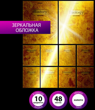 Тетради предметные, КОМПЛЕКТ 10 ПРЕДМЕТОВ, "GOLD", 48 л., С ЗОЛОТОЙ ОБЛОЖКОЙ, BRAUBERG, 404033