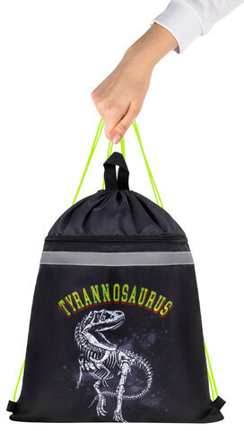 Мешок для обуви BRAUBERG, с петлей, светоотражающая полоса, 2 отделения, 46х36 см, Tyrannosaur, 272399