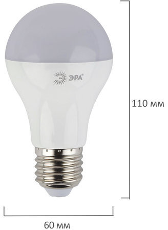 Лампа светодиодная ЭРА, 8 (60) Вт, цоколь E27, грушевидная, холодный белый свет, 25000 ч., LED smdA55\60-8w-840-E27ECO, A60-8w-840-E27