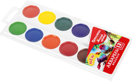 Краски акварельные BRAUBERG "МАГИЯ ЦВЕТА NEW", медовые, 12 цветов, круглые кюветы, 192286