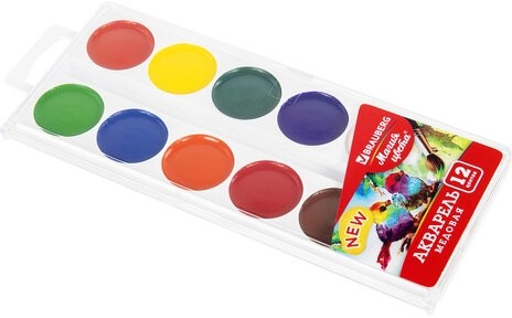 Краски акварельные BRAUBERG "МАГИЯ ЦВЕТА NEW", медовые, 12 цветов, круглые кюветы, 192286