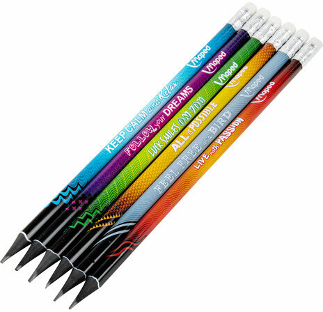 Набор карандашей чернографитных MAPED, 6 шт., "Navy Pep's Energy", HB, с ластиком, надписи, 852000