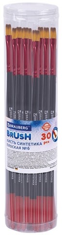 Кисть синтетика, плоская № 6, BRAUBERG PREMIUM, 201015