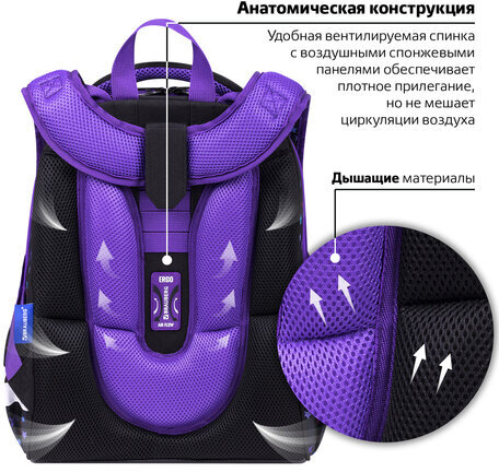 Ранец BRAUBERG PREMIUM, 2 отделения, с брелком, "Neon cat", 38х29х16 см, 271352