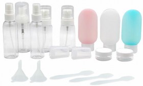 Дорожный набор флаконов в косметичке, 10 флаконов (3х60 мл / 5х50 мл / 2х10 мл), DASWERK, 609303