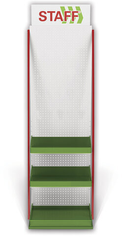 Стойка для размещения товара напольная STAFF, 2050x600x500 мм, 25 крючков, 3 полки, металл, 504876