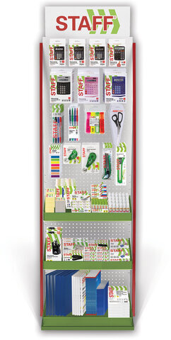 Стойка для размещения товара напольная STAFF, 2050x600x500 мм, 25 крючков, 3 полки, металл, 504876