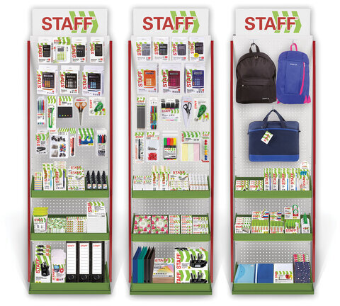 Стойка для размещения товара напольная STAFF, 2050x600x500 мм, 25 крючков, 3 полки, металл, 504876