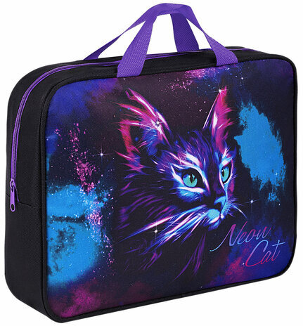 Папка на молнии с ручками BRAUBERG А4, 1 отделение, полиэстер, 80 мм, "Neon cat", 271482