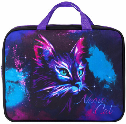 Папка на молнии с ручками BRAUBERG А4, 1 отделение, полиэстер, 80 мм, "Neon cat", 271482