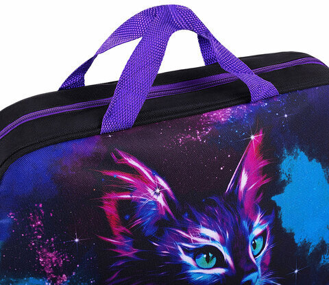 Папка на молнии с ручками BRAUBERG А4, 1 отделение, полиэстер, 80 мм, "Neon cat", 271482