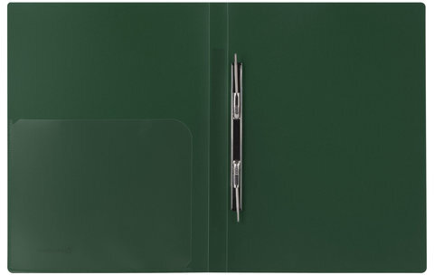 Папка с металлическим скоросшивателем и внутренним карманом BRAUBERG "Диагональ", темно-зеленая, до 100 листов, 0,6 мм, 221354