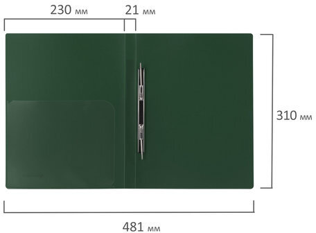 Папка с металлическим скоросшивателем и внутренним карманом BRAUBERG "Диагональ", темно-зеленая, до 100 листов, 0,6 мм, 221354