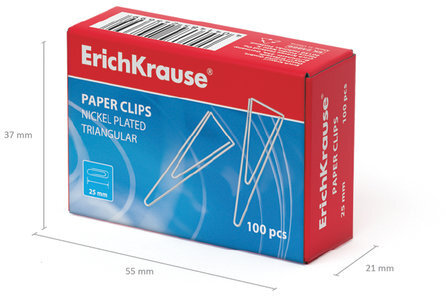 Скрепки ERICH KRAUSE, 25 мм, металлические, треугольные, 100 штук, в картонной коробке, 24869