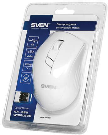 Мышь беспроводная SVEN RX-325, 3 кнопки + 1 колесо-кнопка, оптическая, белая, SV-03200325WW