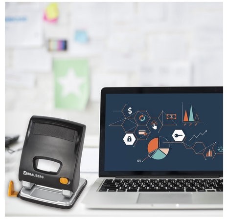 Дырокол ЭНЕРГОСБЕРЕГАЮЩИЙ BRAUBERG "Easy Press", до 30 листов, БЕЗ УСИЛИЙ, 224343