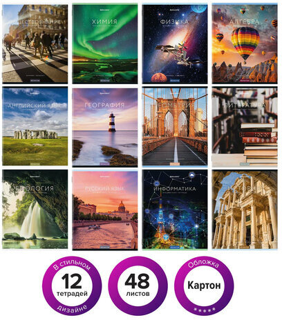 Тетради предметные, КОМПЛЕКТ 12 ПРЕДМЕТОВ, КЛАССИКА NEW, 48 л., обложка картон, BRAUBERG, 404322