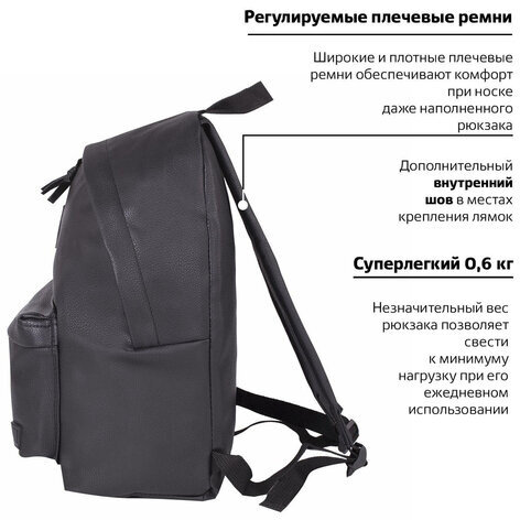 Рюкзак BRAUBERG универсальный, сити-формат, черный, кожзам, "Селебрити", 20 литров, 41х32х14 см, 226423