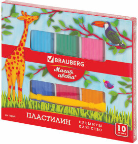 Пластилин классический BRAUBERG "МАГИЯ ЦВЕТА", 10 цветов, 250 г, со стеком, ВЫСШЕЕ КАЧЕСТВО, 103349