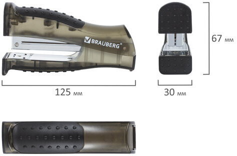 Степлер №24/6, 26/6 BRAUBERG "VS-100", до 20 листов, с резиновой накладкой, черный, 226863