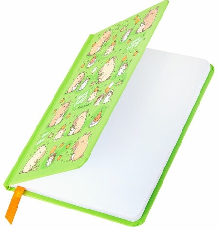 Блокнот с резинкой в клетку 96 л., МАЛЫЙ ФОРМАТ А6, 109х148 мм, твердая обложка, ЮНЛАНДИЯ, "Капибары", 116337