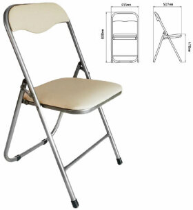 Стул складной для дома и офиса РС04, серебристый каркас, кожзам бежевый