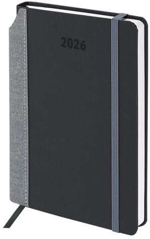 Ежедневник датированный 2026 А5 138x213 мм, BRAUBERG "Mosaic", под кожу, карман для ручки, черный, 117114