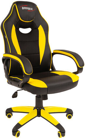 Кресло компьютерное BRABIX "Blaze GM-162", TW/экокожа, черное/желтое, 532579, 7083507