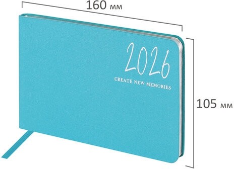Еженедельник датированный 2026 МАЛЫЙ ФОРМАТ 105х160 мм, А6, BRAUBERG "Blaze", фольга, голубой, 117214