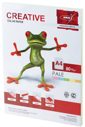 Бумага цветная CREATIVE color, А4, 80 г/м2, 100 л., (5 цветов х 20 л.), микс пастель, БПpr-100r