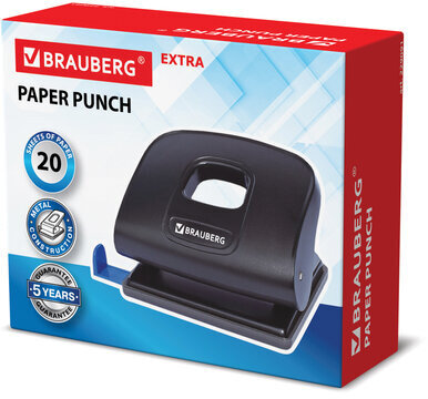 Дырокол BRAUBERG "Extra", до 20 листов, черный, 229091