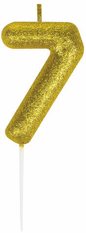 Свеча-цифра для торта "7" золотая с глиттером, 6 см, ЗОЛОТАЯ СКАЗКА, на шпажке, в блистере, 591420