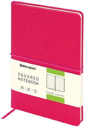 Блокнот А5 (148x218 мм), BRAUBERG &quot;Metropolis X&quot;, под кожу, 80 л., резинка, клетка, малиновый, 111034